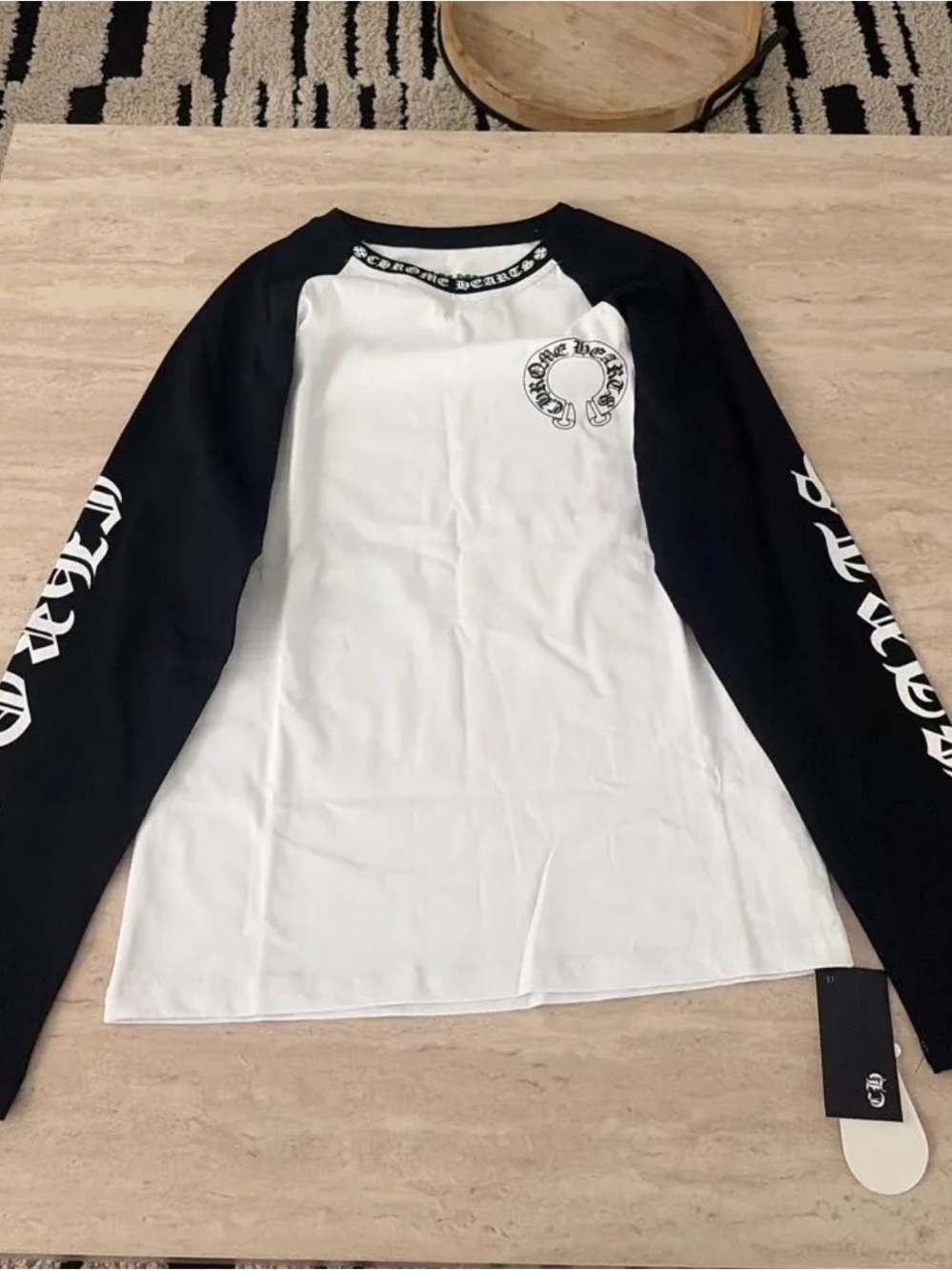 Chrome Hearts Black & White Raglan Logo Long-Sleeve Top